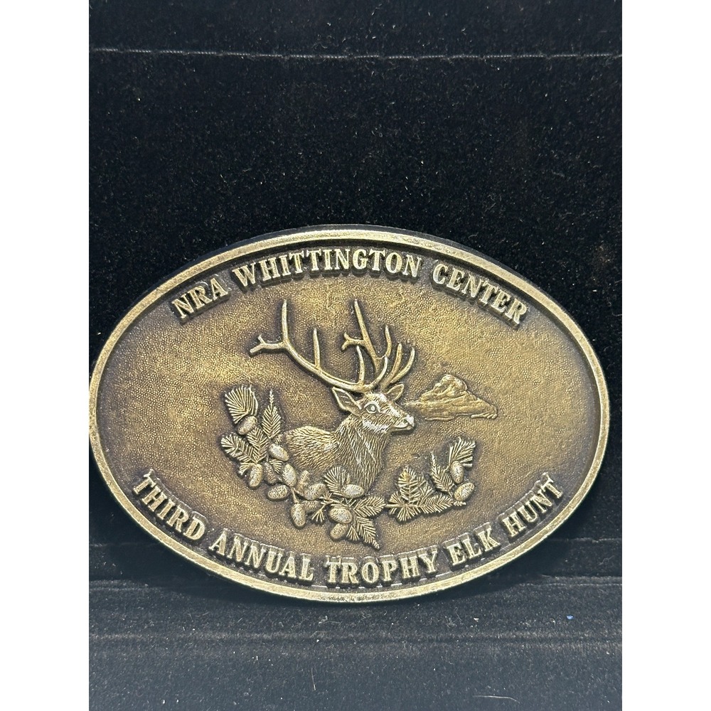Vintage NRA Whittington Center Trophy Elk Hunt Deer Hunting Western Belt Buckle
